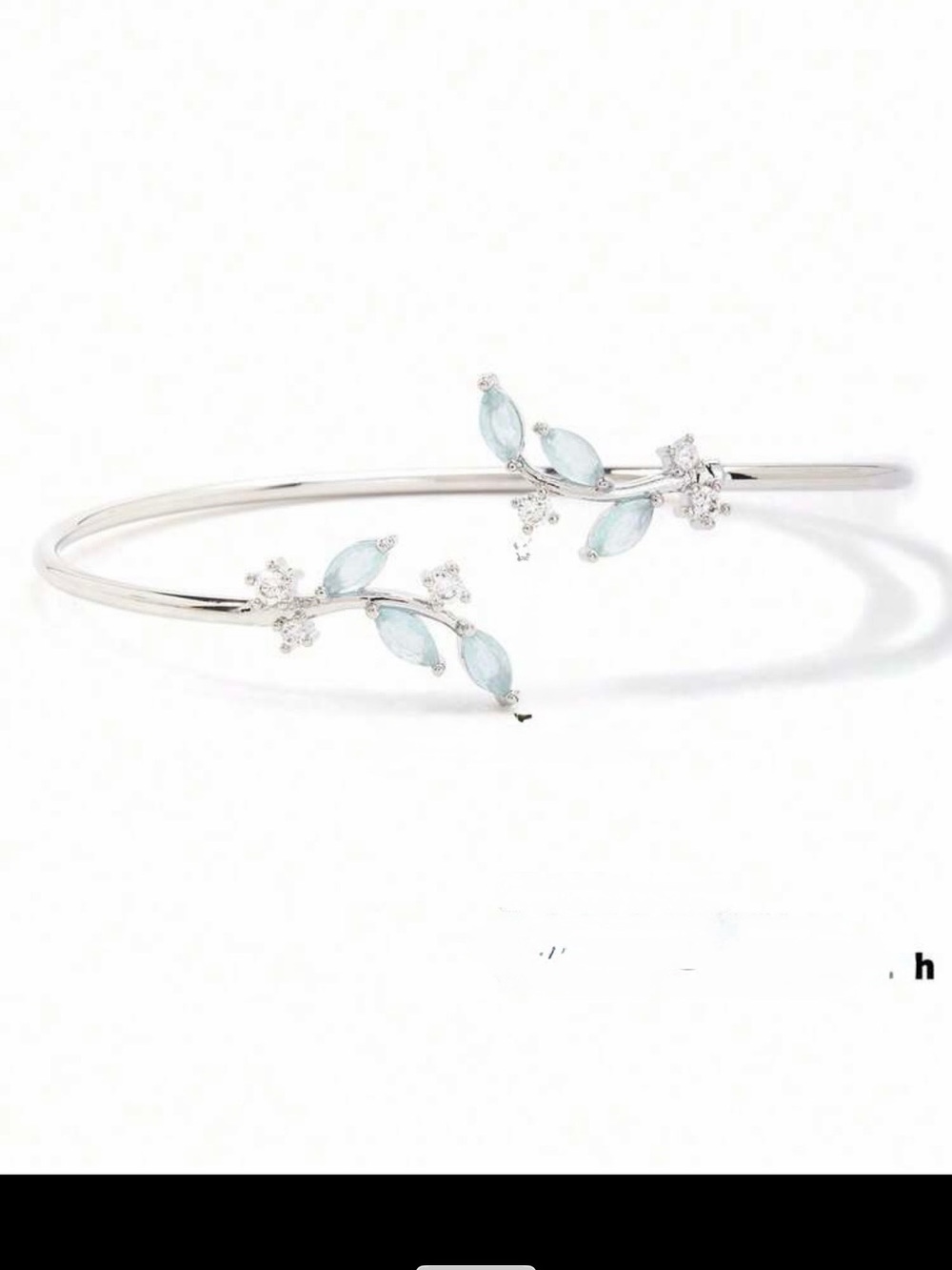 Silver Open Bangle Bracelet with Light Blue Gemstone Accents